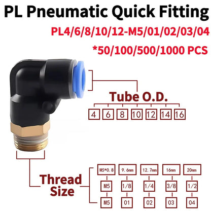 PL push to connect tube fitting male elbow PL4/6/8/10/12mm tube OD x M5/01/02/03/04 thread pneumatic air push fit lock fitting