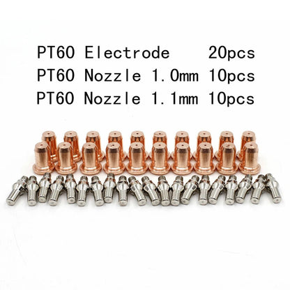 Plasma tips kit with 1.0mm and 1.1mm electrodes for PT60 PT40 IPT-40 plasma torch, including 1.0mm nozzle 52582 51313P1.0 WSP-061001