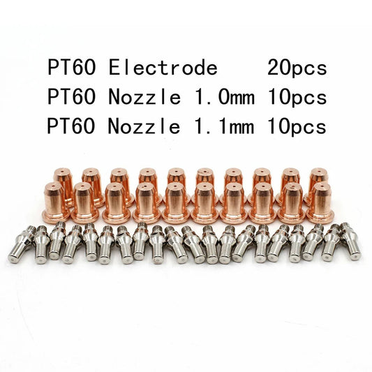 Plasma tips kit with 1.0mm and 1.1mm electrodes for PT60 PT40 IPT-40 plasma torch, including 1.0mm nozzle 52582 51313P1.0 WSP-061001