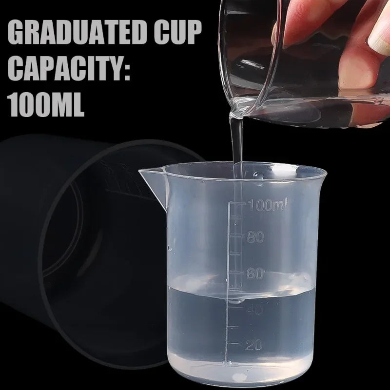 Transparent plastic beaker cup for liquid measurement