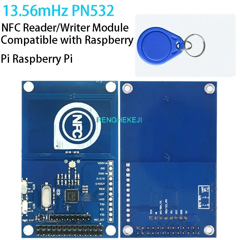 PN532 13.56MHz NFC reader/writer module, compatible with Raspberry Pi, suitable for RFID, NFC communication, and DIY electronics projects