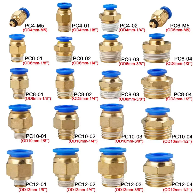 Pneumatic fitting air connector PC for 4mm 6mm 8mm 10mm 12mm hose with threaded quick connectors