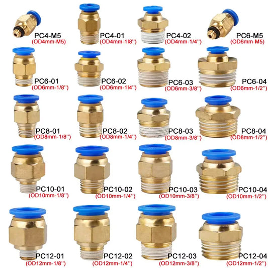 Pneumatic fitting air connector PC for 4mm 6mm 8mm 10mm 12mm hose with threaded quick connectors