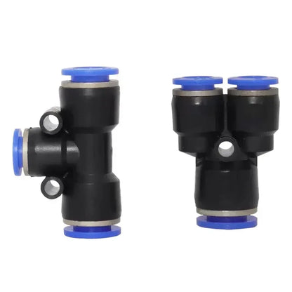 Boxed pneumatic fittings showing structure and design for PU-12, PE-12, PZA-12, PY-12, PV-12 quick release connectors