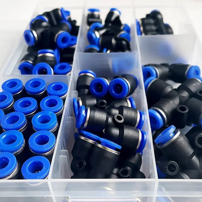 Pneumatic fitting kit for 6mm outer diameter hose pipe tubes, ideal for air connector applications in industrial and DIY systems