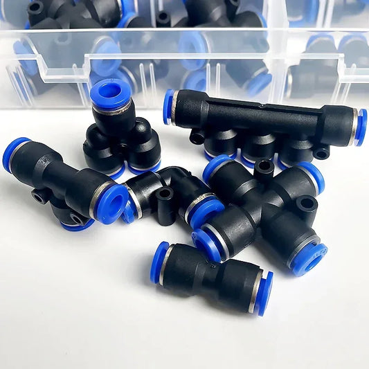 PU-6 PE-6 PZA-6 PY-6 PV-6 PG-6 PK-6 pneumatic fittings showing components for 6mm hose and air tubing