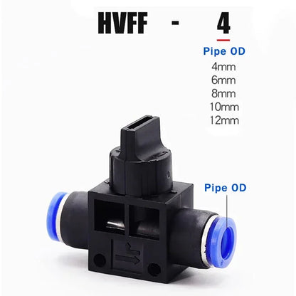 HVFF pneumatic push in quick joint manual air valve available in 4mm 6mm 8mm 10mm 12mm sizes