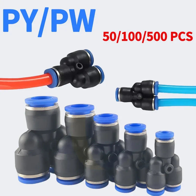 pneumatic push-to-connect fittings kit y w shaped air water oil hose connectors for nylon polyurethane tubing