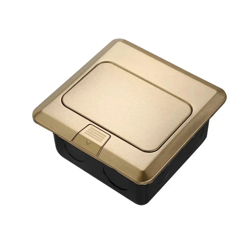Floor electrical pop up outlet installed on kitchen countertop, waterproof sockets, stainless steel box with golden cover, 15A