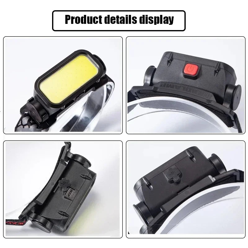 Portable COB LED head torch for outdoor use