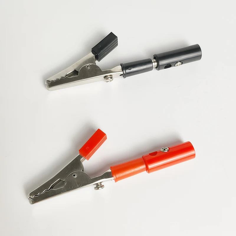 large solderless alligator clips used for power electronics testing and lab applications