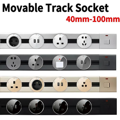 Power track universal socket electric plug adapter with USB, wall mount power strip with removable outlet adapter
