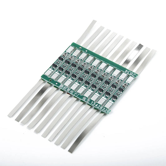 Close-up of 3A protection board for 3.7V 18650 Li-ion battery with solder tabs, over-discharge protection feature