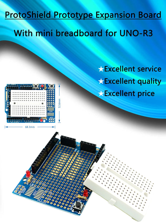 ProtoShield prototype expansion board with mini breadboard for Arduino UNO-R3, ideal for electronics experiments and DIY projects