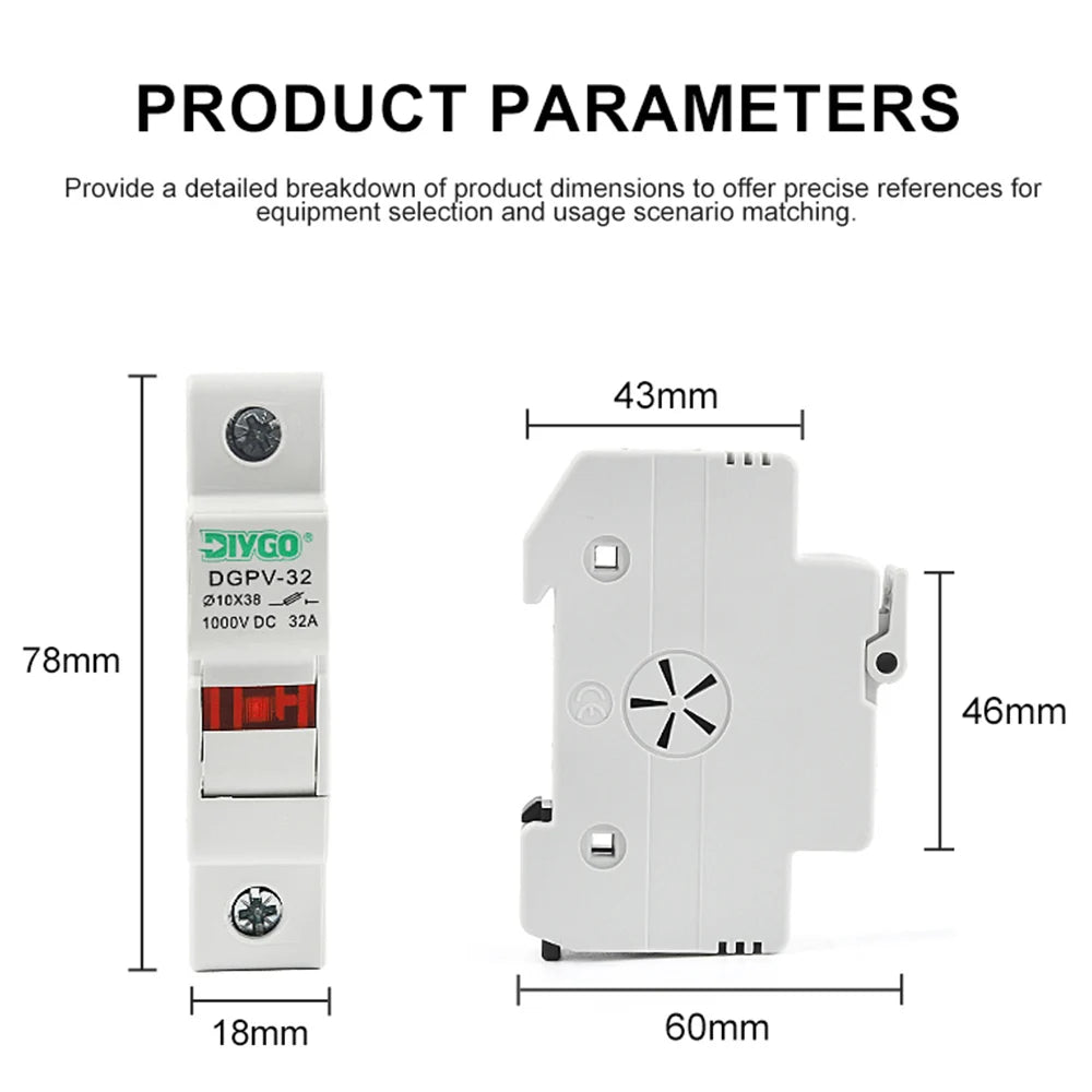 PV fuse holder without fuse, base only for solar systems