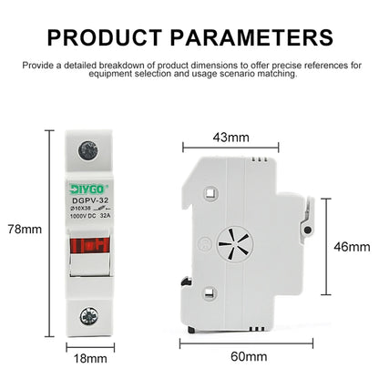 PV fuse holder without fuse, base only for solar systems