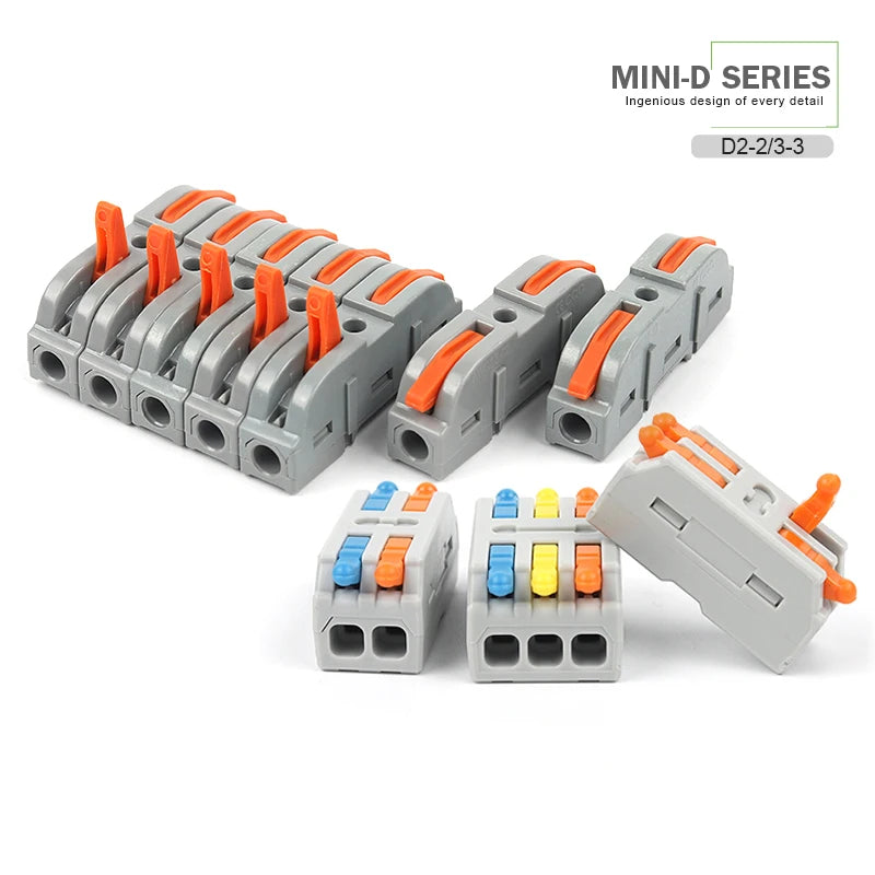 Quick electrical lever wire connectors, 2 port 3 port cable spring splice, universal compact clamp mini wiring terminal connector