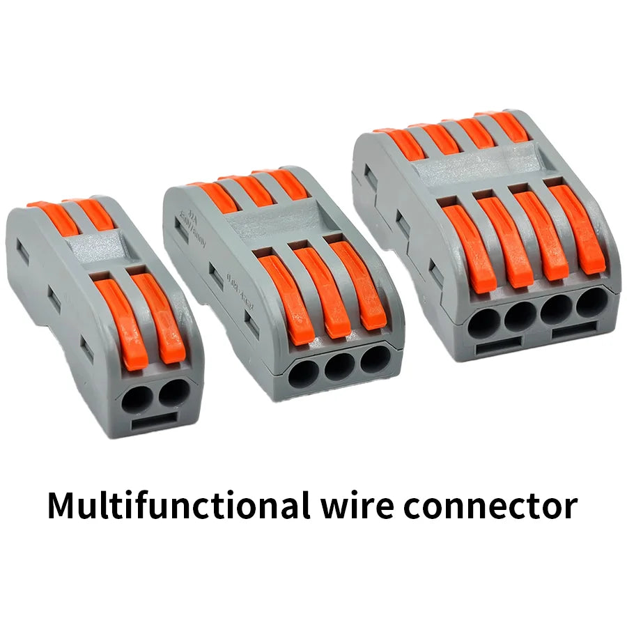 Quick push-in wire connectors with spring splicing, compact cable junction box for electrical wiring and DIY projects