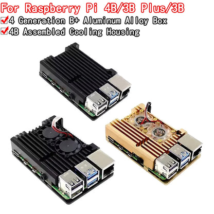 Aluminum case with dual cooling fans for Raspberry Pi 4, 3, 3B, 3B+, metal enclosure for RPI protection and heat dissipation