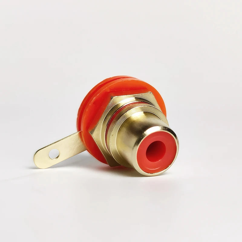 rca brass gold plated audio connector showing internal structure and contact design