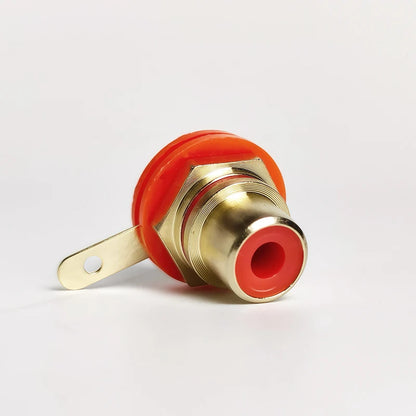 rca brass gold plated audio connector showing internal structure and contact design