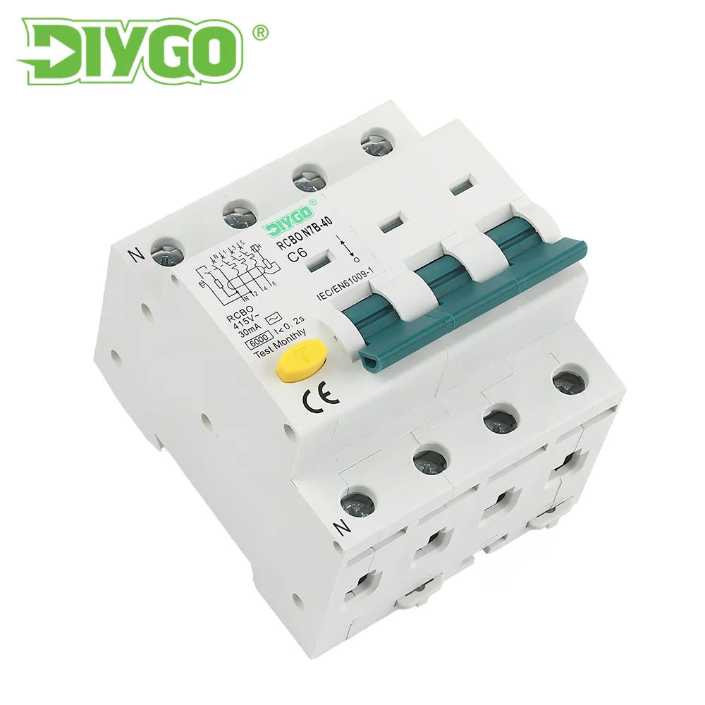 RCBO 3P+N electro-magnetic circuit breaker with overcurrent and leakage protection