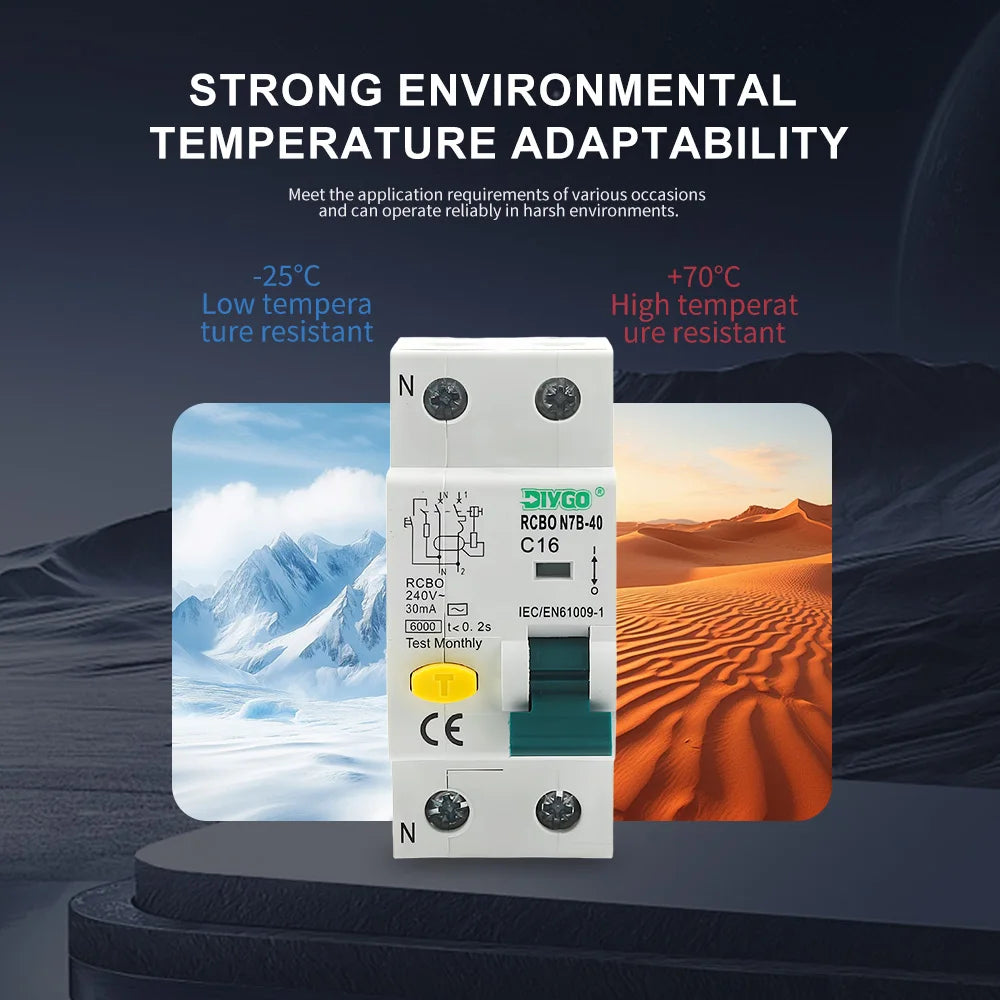 RCBO electro-magnetic residual current circuit breaker 2P and 1P+N models for 50/60Hz electrical systems