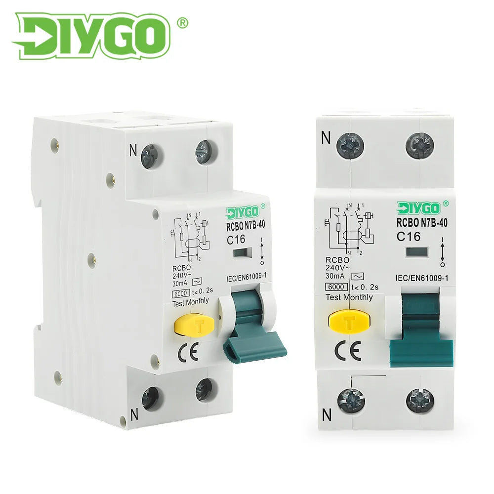 RCBO electro-magnetic type residual current circuit breaker 2P with overcurrent and leakage protection 50/60Hz