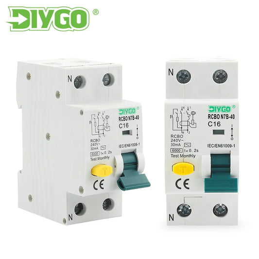RCBO electro-magnetic type residual current circuit breaker 2P with overcurrent and leakage protection 50/60Hz