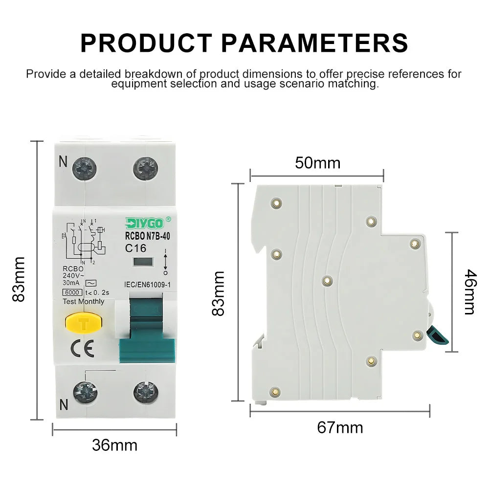 Electro-magnetic RCBO circuit breaker with overcurrent and leakage protection for electrical safety