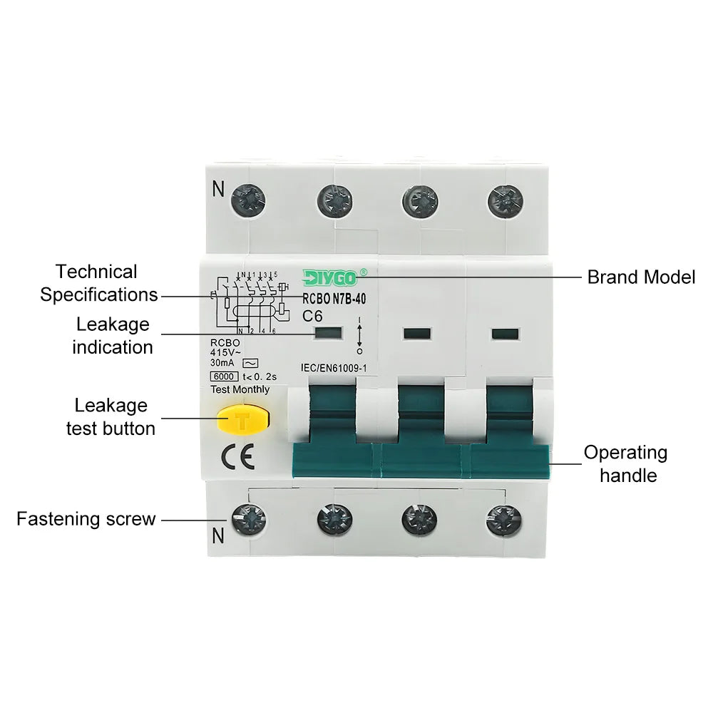 RCBO with overcurrent and leakage protection for electrical safety