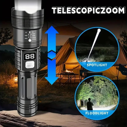 Rechargeable LED flashlight for camping and outdoor activities