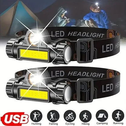 Rechargeable LED headlamp with adjustable headband