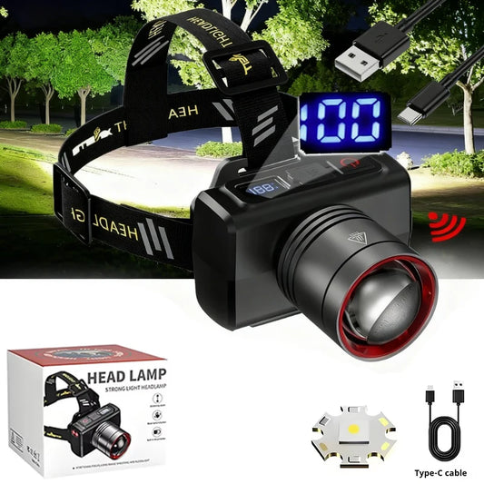 LED rechargeable headlight with display screen