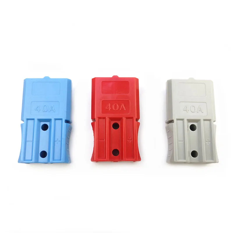 40A power connectors in red, blue, and grey for reliable battery and forklift charging