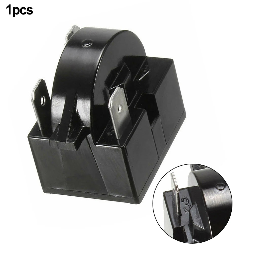 PTC starter relay used as overload protector for refrigerator compressors with multiple pin options