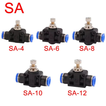 SA throttle valve 4-12mm air water flow control pneumatic push in fittings for hose and tube speed regulation