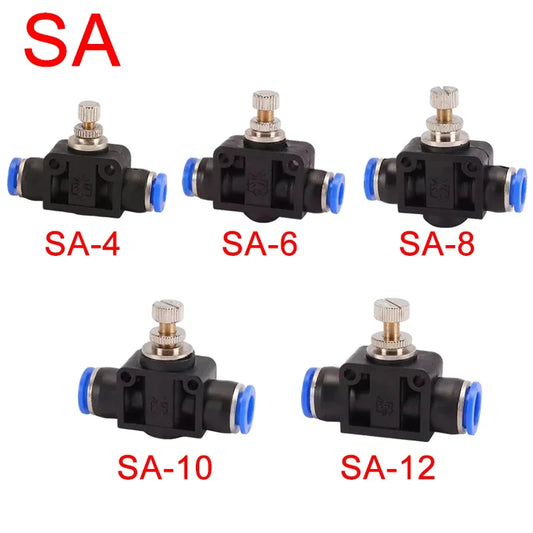 SA throttle valve 4-12mm air water flow control pneumatic push in fittings for hose and tube speed regulation