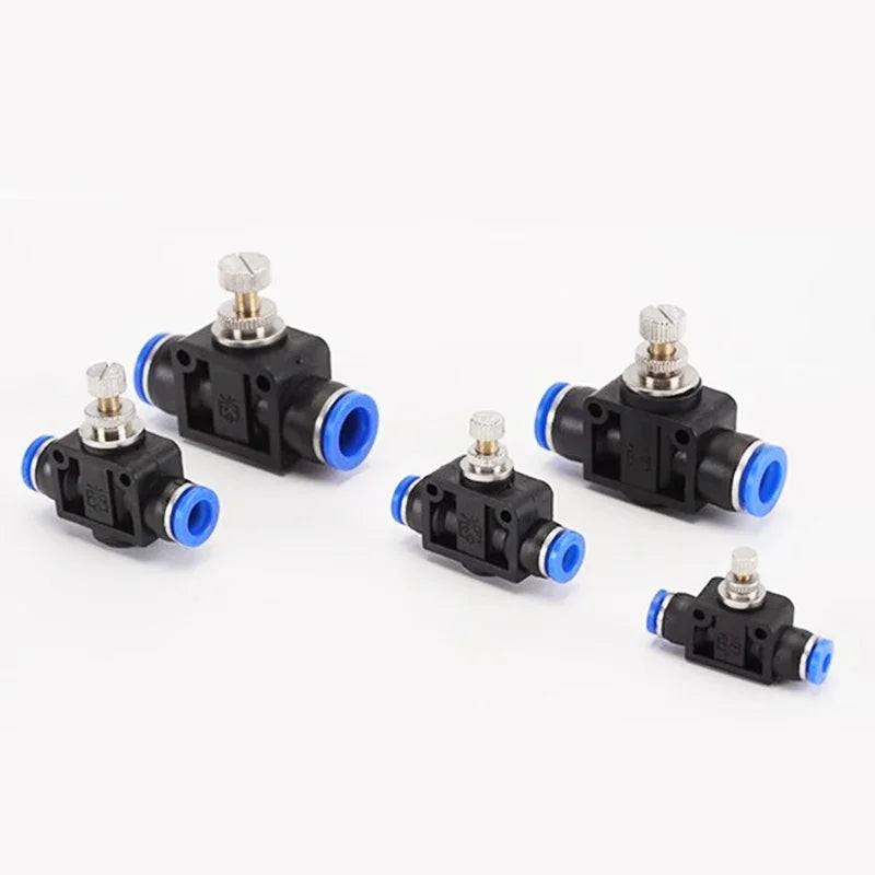 SA throttle valve structure for regulating air and water flow in pneumatic hose and tubing