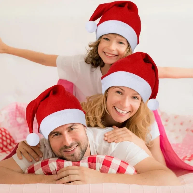 Close-up of non-woven fabric Santa Claus Christmas hat for adults and kids