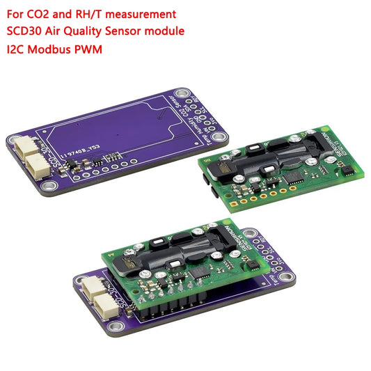 SCD30 CO2 air quality sensor module with temperature and humidity detection, I2C, Modbus, and PWM interface, suitable for Arduino, Raspberry Pi, and electronics projects
