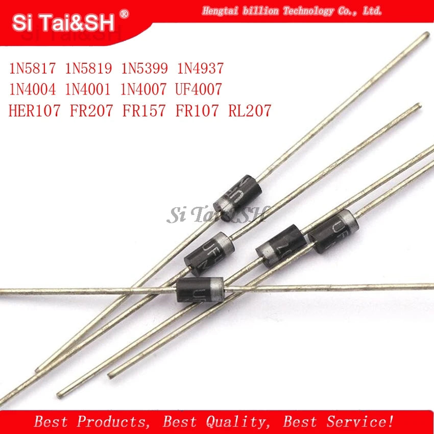 Schottky and standard rectifier diode assortment kit including 1N5817, 1N5819, 1N5399, 1N4937, 1N4001–1N4007, DO-41 package for electronics projects