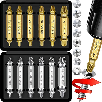 Screw extractor drill bit set for broken bolt and screw removal