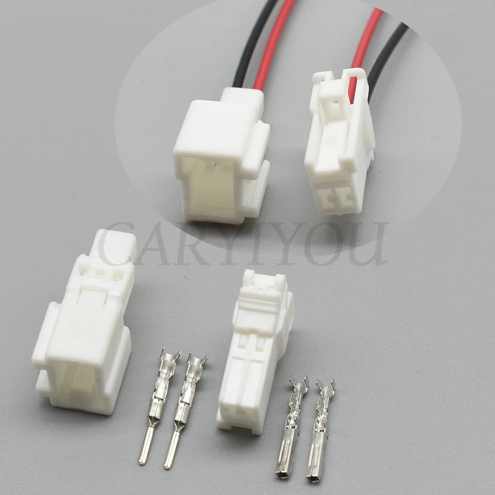 Close-up of sealed 2 pin trunk tail lamp connector for durable vehicle electrical connection