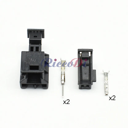 Close-up of pins in 2 way 0.6mm automotive seat ventilation connector plug ensuring precise electrical connection