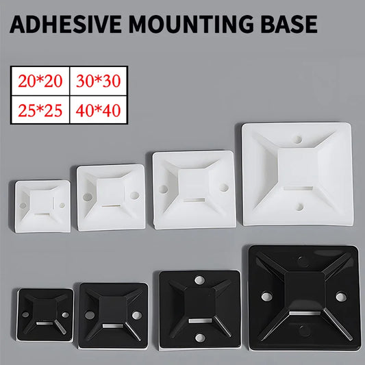 Self-adhesive cable tie mounts with strong sticky base, wire holder clips for wall fixing and cable routing management