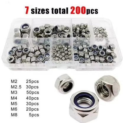 Self locking hex nut assortment kit storage box