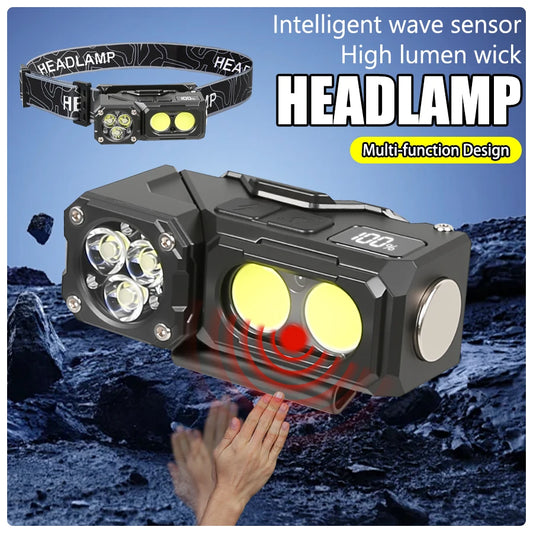 Sensor headlamp with hat clip LED light