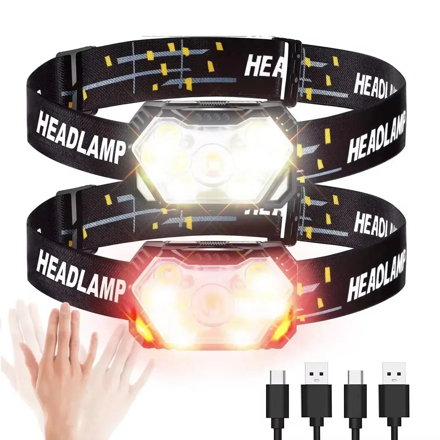 LED sensor headlamp USB rechargeable head torch