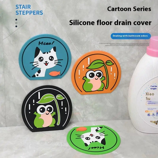 Sewer floor drain cover deodorizer with cat frog pattern, bathroom silicone seal mat, deodorant mat, insect-proof mat for kitchen and toilet